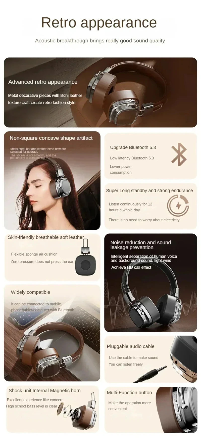2025 nuevo 5,3 auriculares inalámbricos Bluetooth plegables auriculares Gamer elección Retro sobre la oreja auriculares DJ sonido estéreo Bluetooth