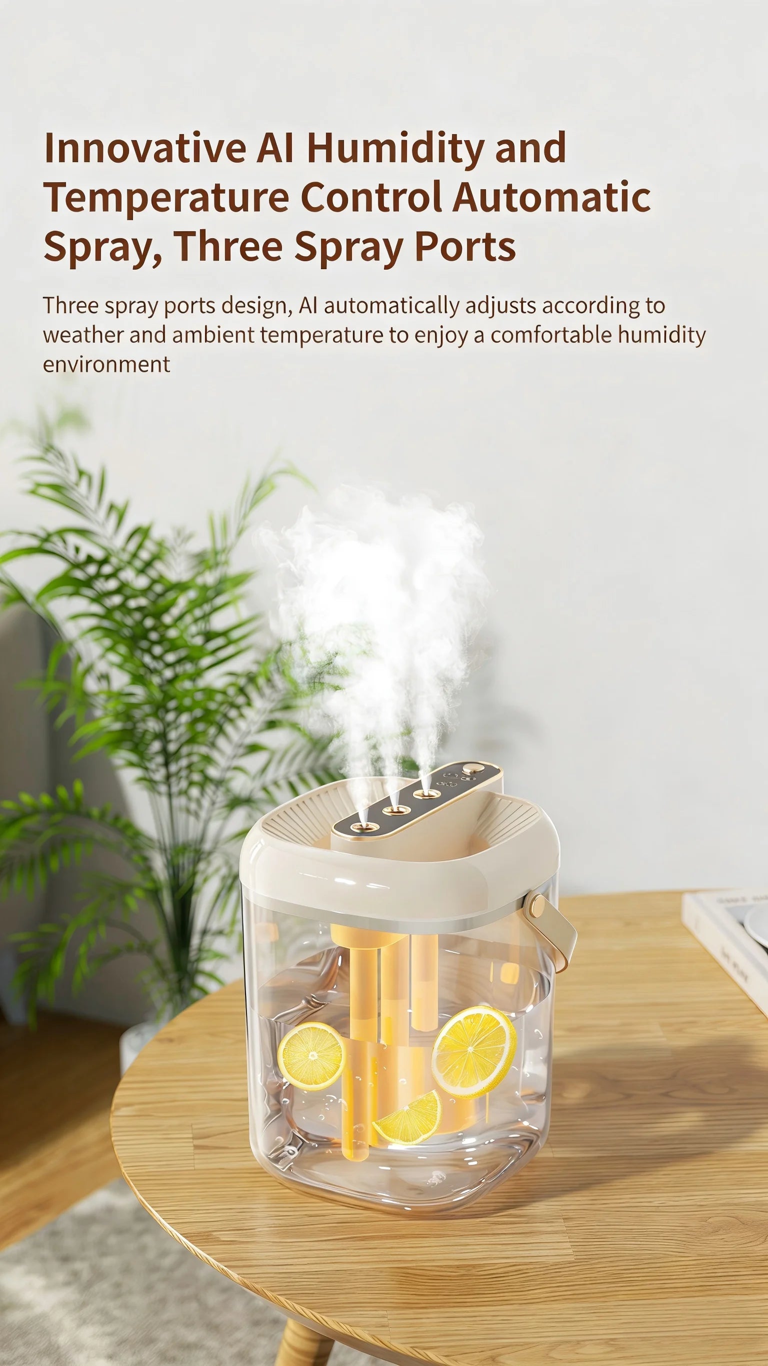 Humidificador Inteligente de 3 Pulverizaciones - Tanque de Agua de Gran Capacidad de 2L, Luz Nocturna Cálida, Protección Contra la Falta de Agua, Ajuste de Niebla de 4 Velocidades