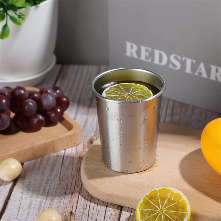 LMETJMA-vasos de pinta de acero inoxidable de 500ML, vasos de agua irrompibles, vasos de Metal reutilizables apilables para niños, viajes JT66