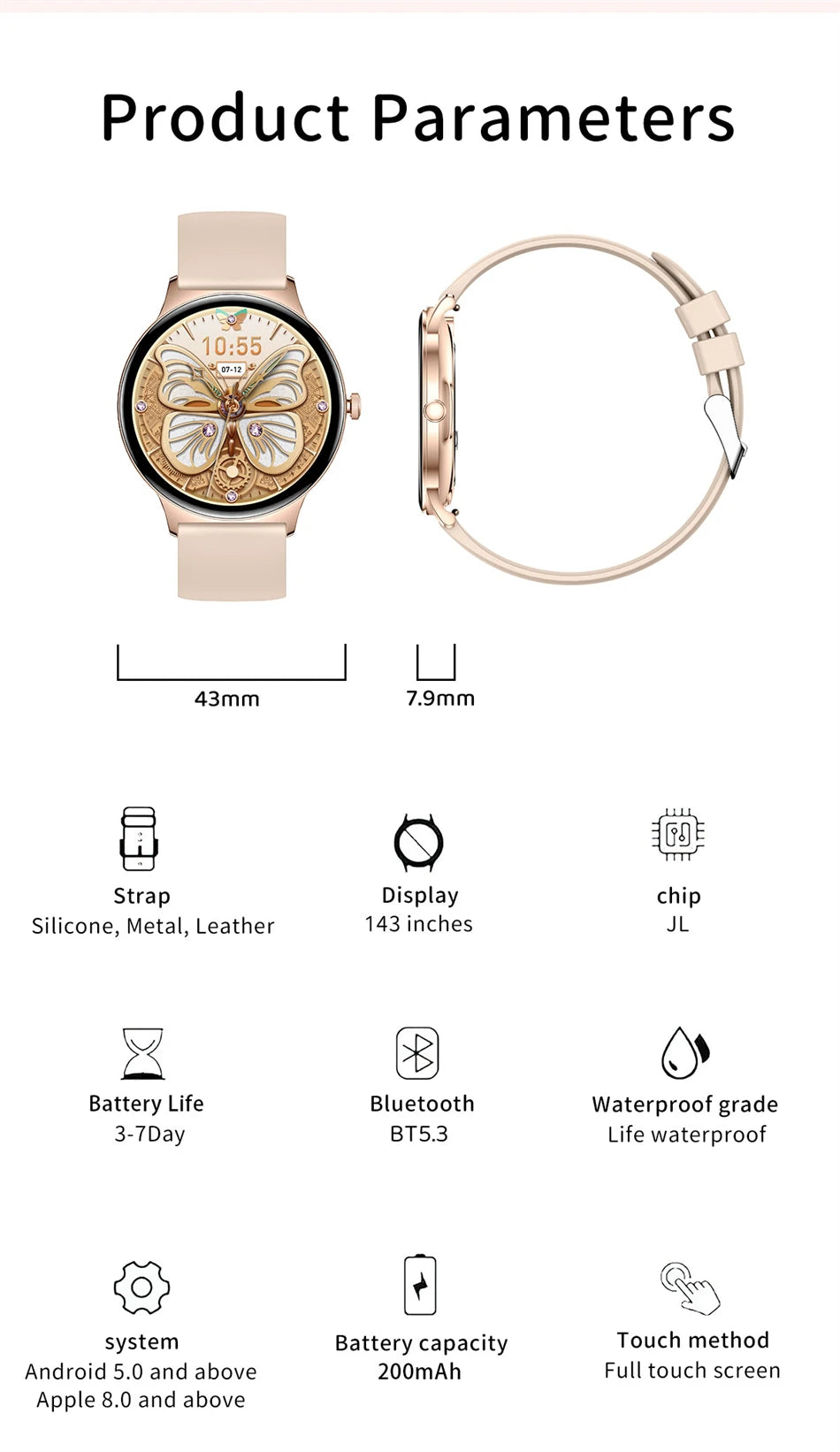 Reloj Inteligente LIGE AMOLED con Monitor Menstrual