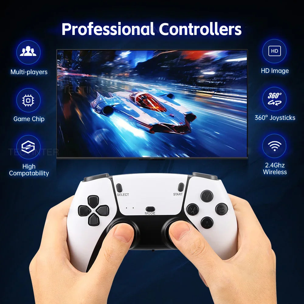 Mini consola de juegos M15 4K, videojuego de TV en casa, consola 64Gretro, 128Gplayer, palo de videojuego HD, 2,4G, control inalámbrico dual, regalo PS1