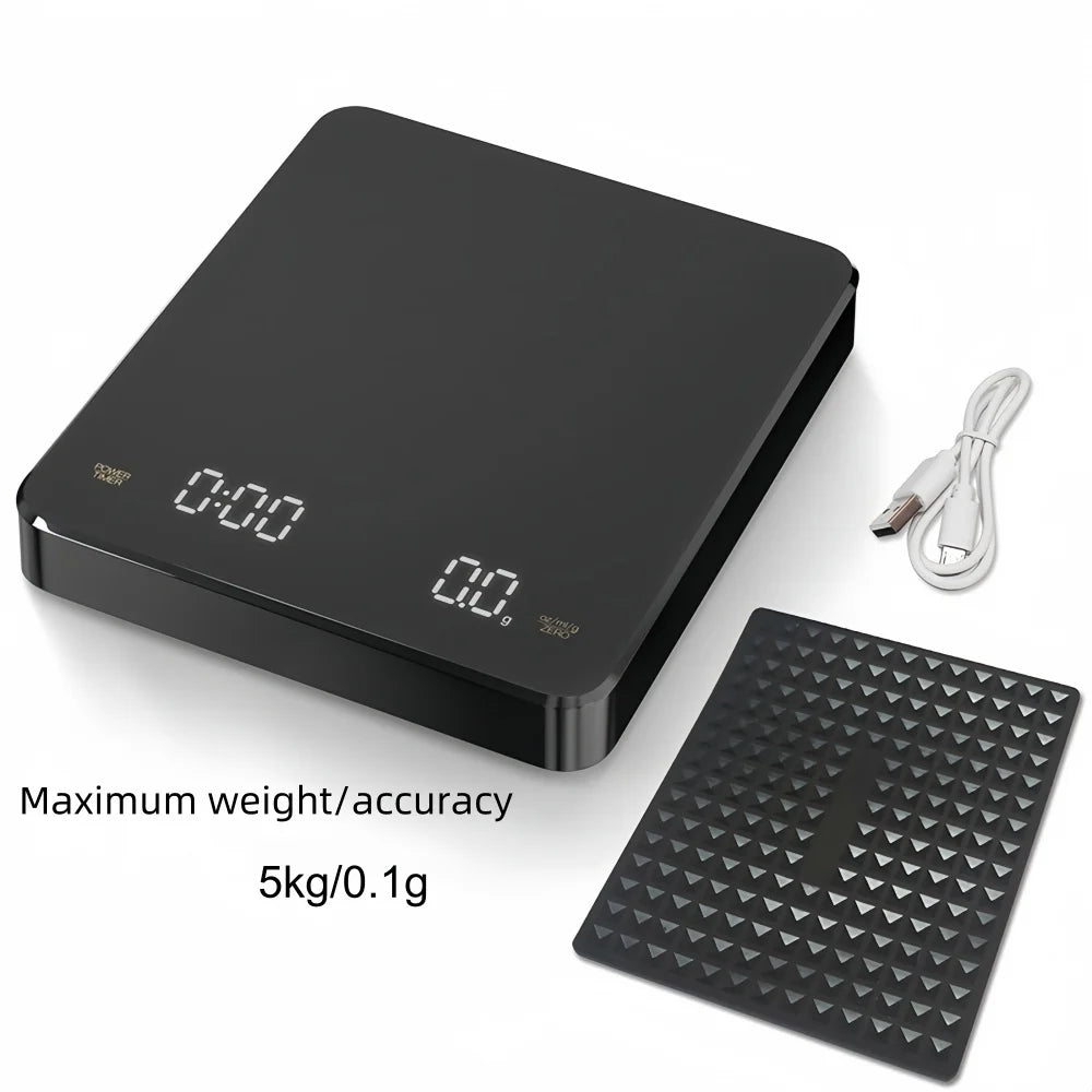 Báscula Electrónica de Café de Alta Precisión con Base Impermeable, Pantalla LED, Temporizador USB, Accesorios Profesionales para Café en Casa, 3 kg/5 kg