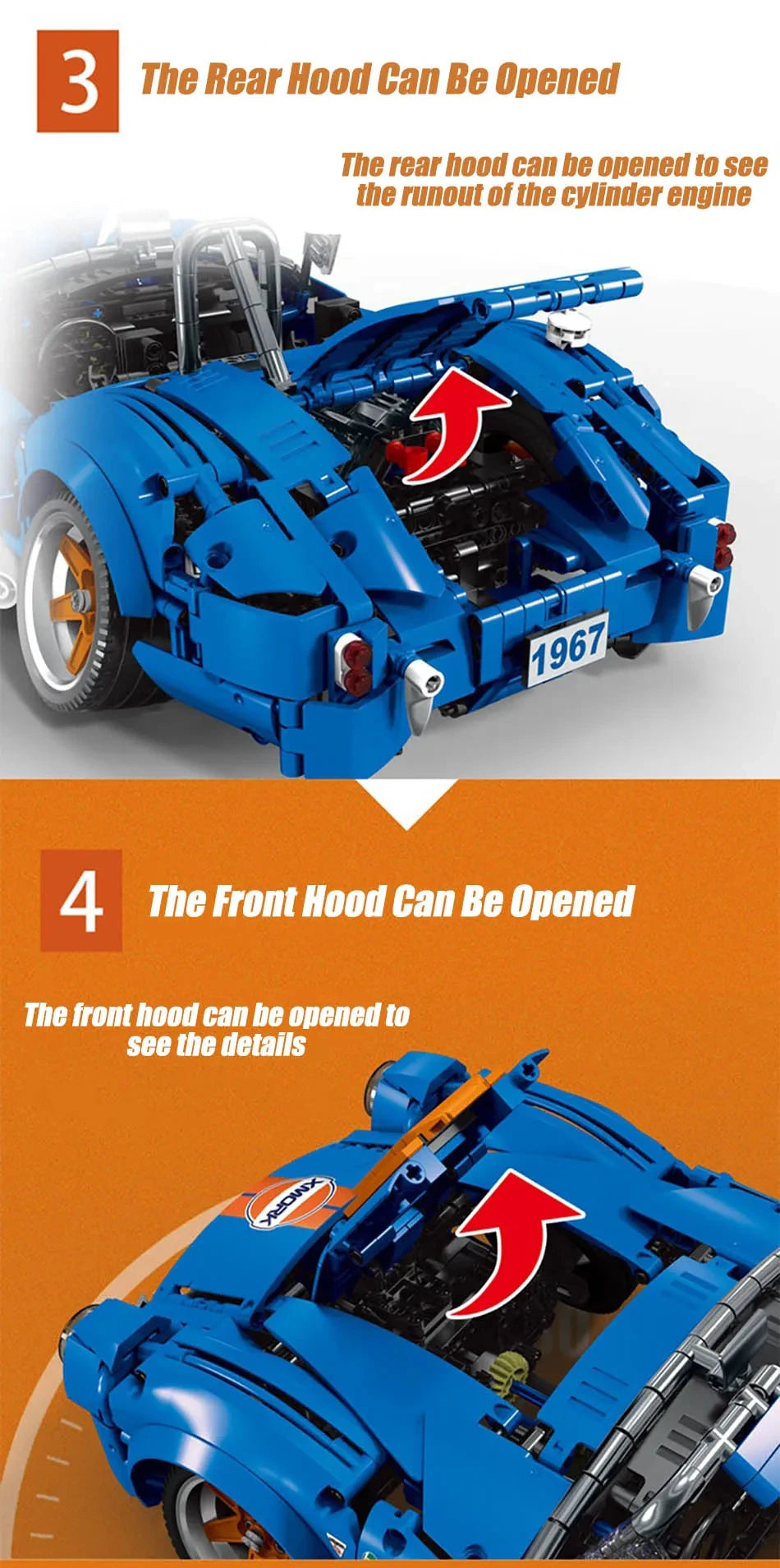 1816 Piezas de Bloques de Construcción Técnicos del Coche de Carreras Shelby 260 Cobra CSX2000, Ladrillos de Coche Bajo el Suelo, Juguetes para Niños, Regalos para Niños