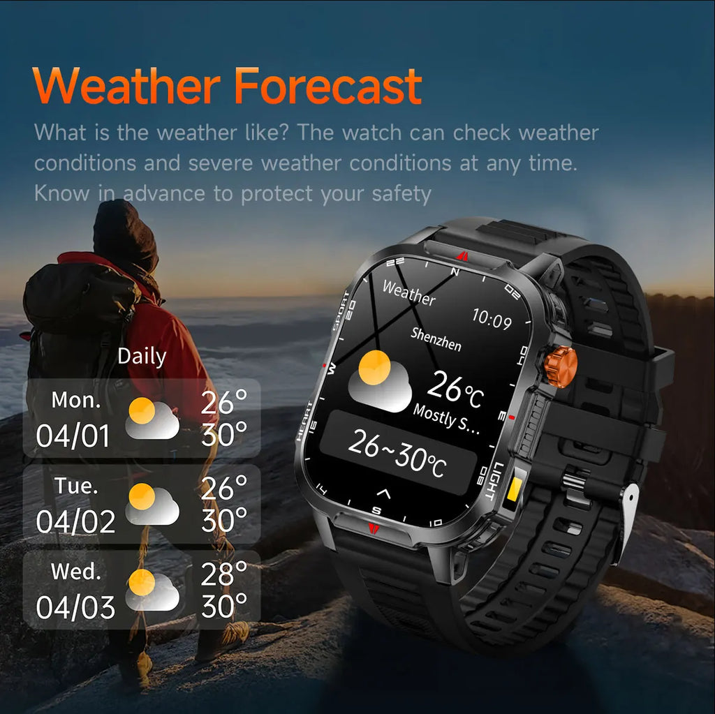 Reloj inteligente de gran tamaño para hombre, iluminación militar para exteriores, batería de 1100Mah, rastreador de Fitness GPS, reloj inteligente de ritmo cardíaco resistente al agua y 10ATM