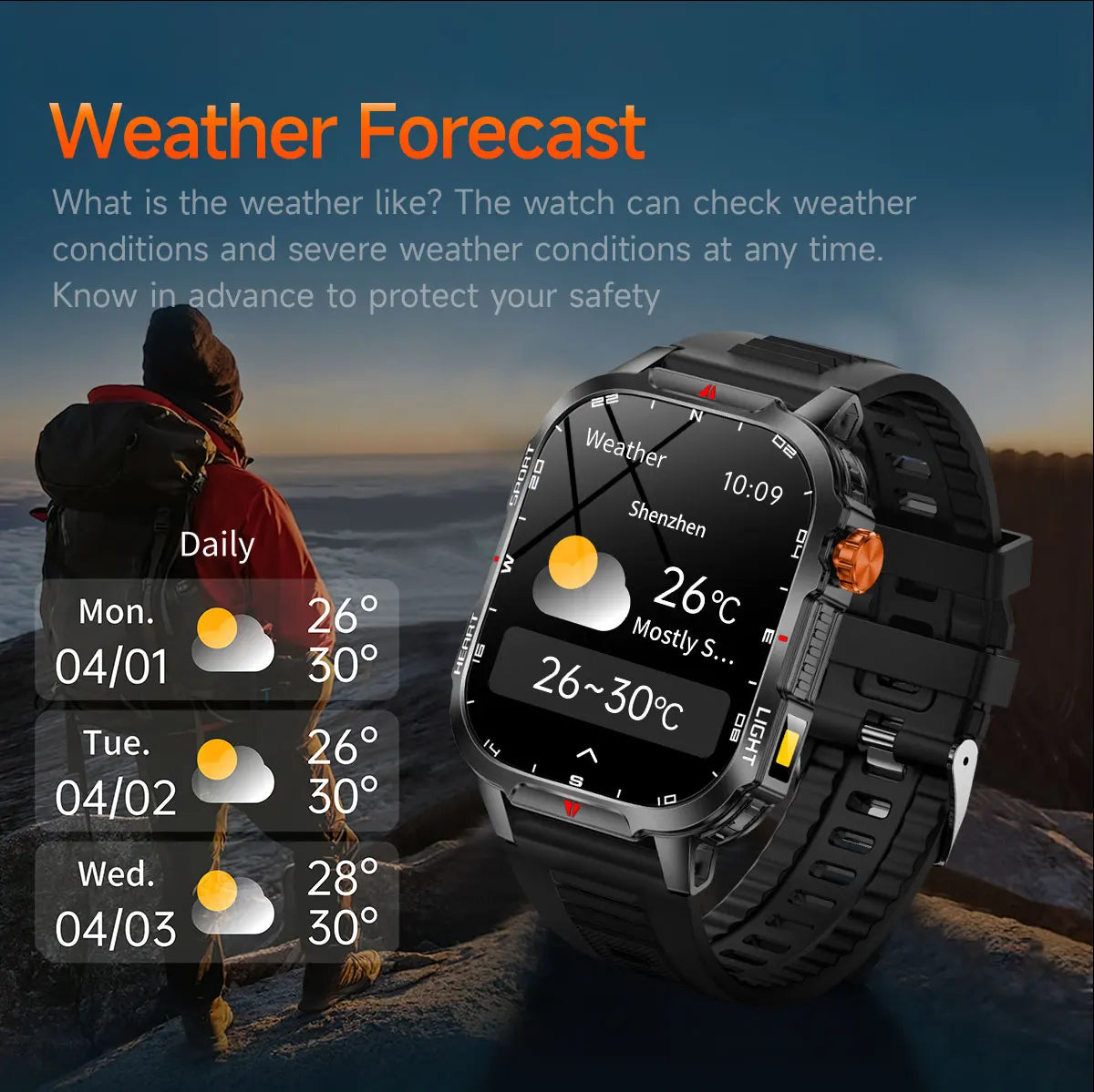 Reloj inteligente de gran tamaño para hombre, iluminación militar para exteriores, batería de 1100Mah, rastreador de Fitness GPS, reloj inteligente de ritmo cardíaco resistente al agua y 10ATM