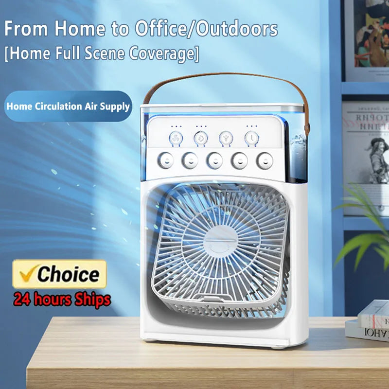 Ventilador 3 en 1 con Humidificador, Luz LED y Enfriamiento de Aire