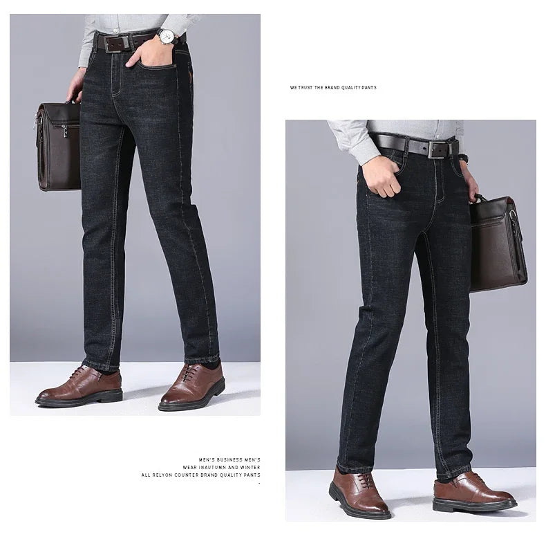 Pantalones Vaqueros Rectos para Hombre, Ajustados Elásticos, Negocios