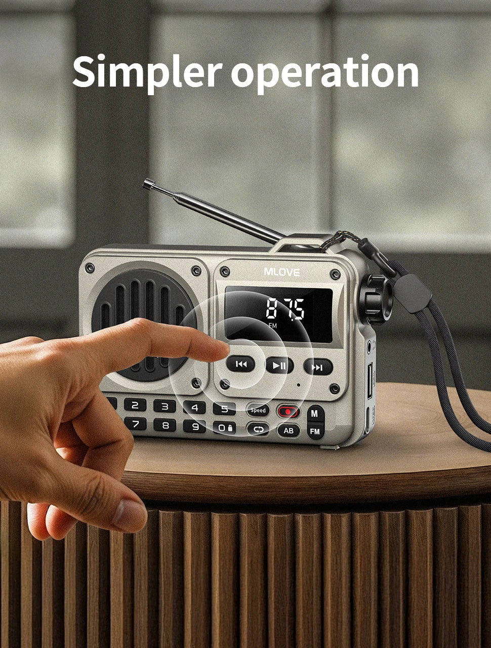 MLOVE BV800P Altavoz Bluetooth portátil con radio FM, reproductor de MP3, tarjeta USB/TF, AUX y antena: audio todo en uno para llevar