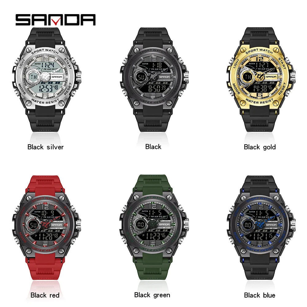 Reloj Deportivo Militar SANDA 6092 Pantalla Dual LED, Resistente al Agua