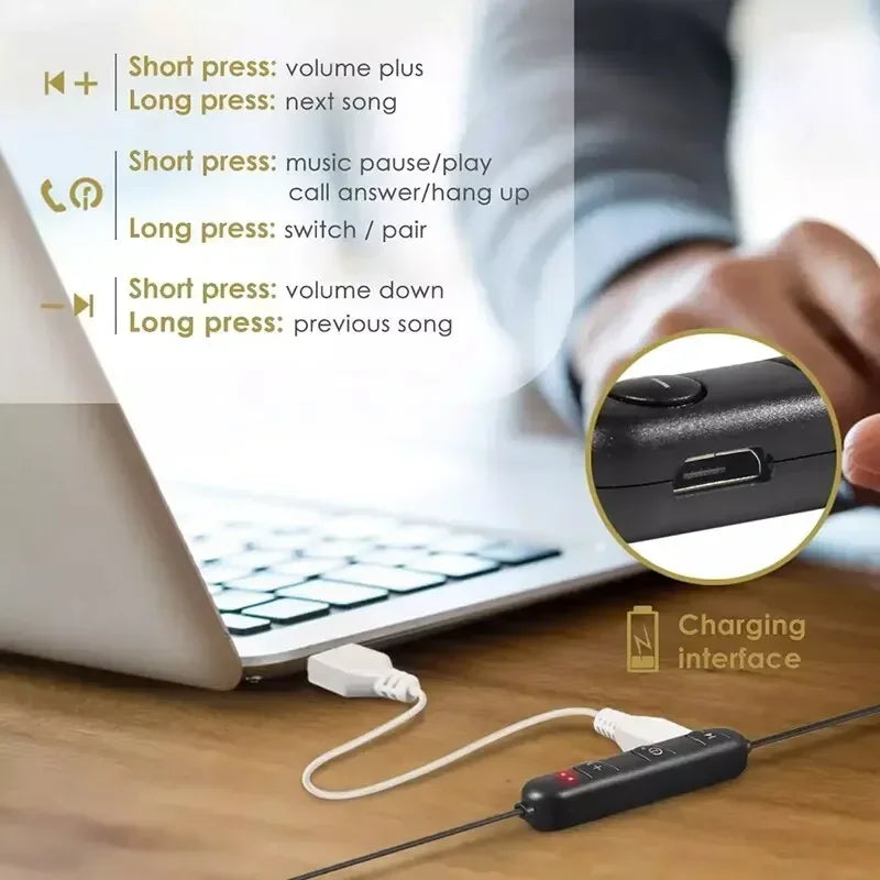 Auriculares con banda para el cuello Bluetooth 5,1 a prueba de sudor con micrófono, llamadas HD para iPhone, Android, deportes, correr, gimnasio, hogar, oficina, uso diario