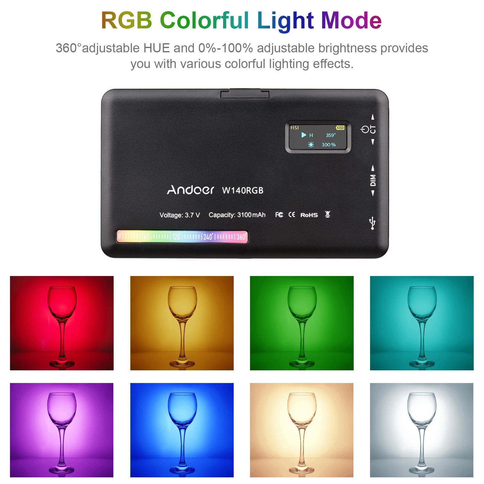 Andoer-Kit de luz LED W140 RGB para vídeo, iluminación de videoconferencia de bolsillo con trípode de escritorio para Vlog, transmisión en vivo, reunión en línea