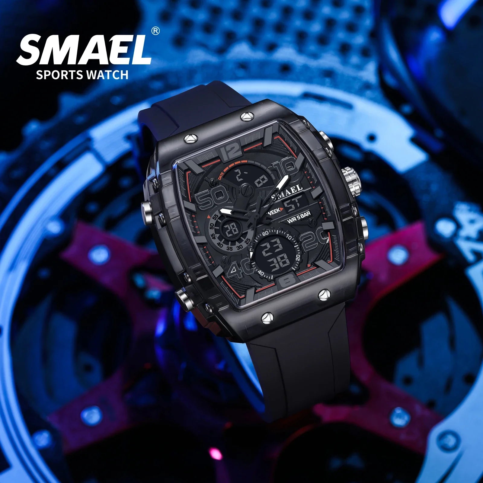 SMAEL 8109 nuevo reloj para hombre, deportivo multifuncional, resistente al agua hasta 50M, pantalla Dual, luz LED nocturna, reloj electrónico para estudiantes de ocio