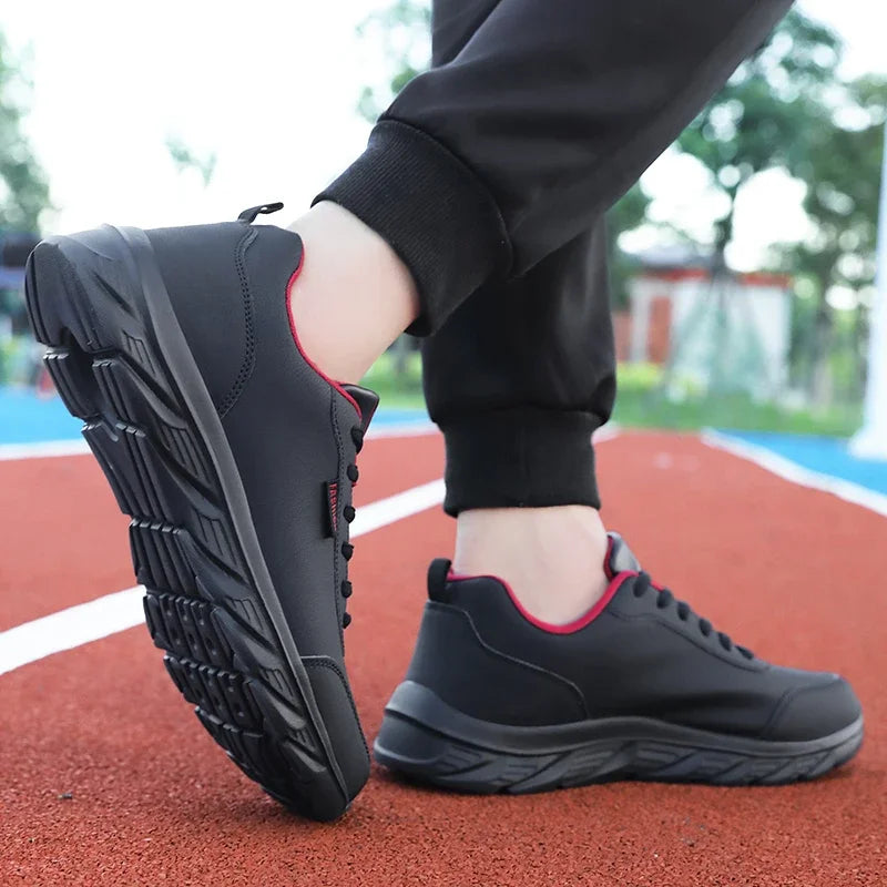 YRZL Zapatillas para correr Zapatillas de deporte de cuero artificial impermeables Zapatos deportivos al aire libre Hombres Zapatillas casuales ligeras para caminar para hombres