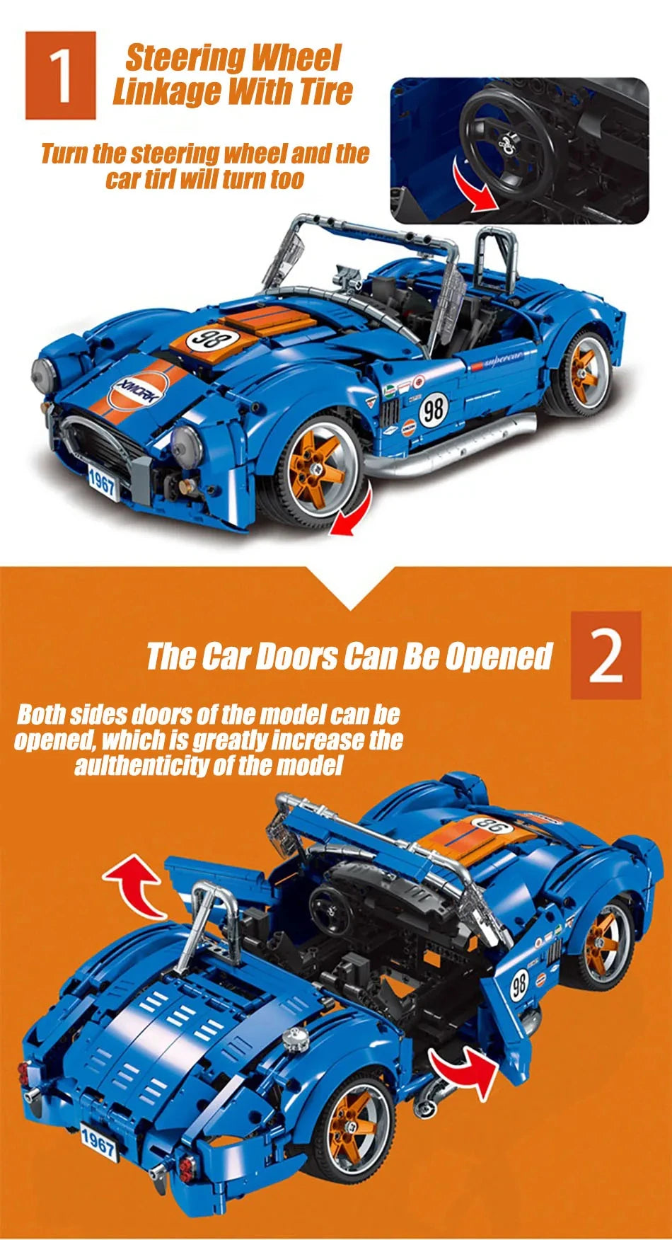 1816 Piezas de Bloques de Construcción Técnicos del Coche de Carreras Shelby 260 Cobra CSX2000, Ladrillos de Coche Bajo el Suelo, Juguetes para Niños, Regalos para Niños