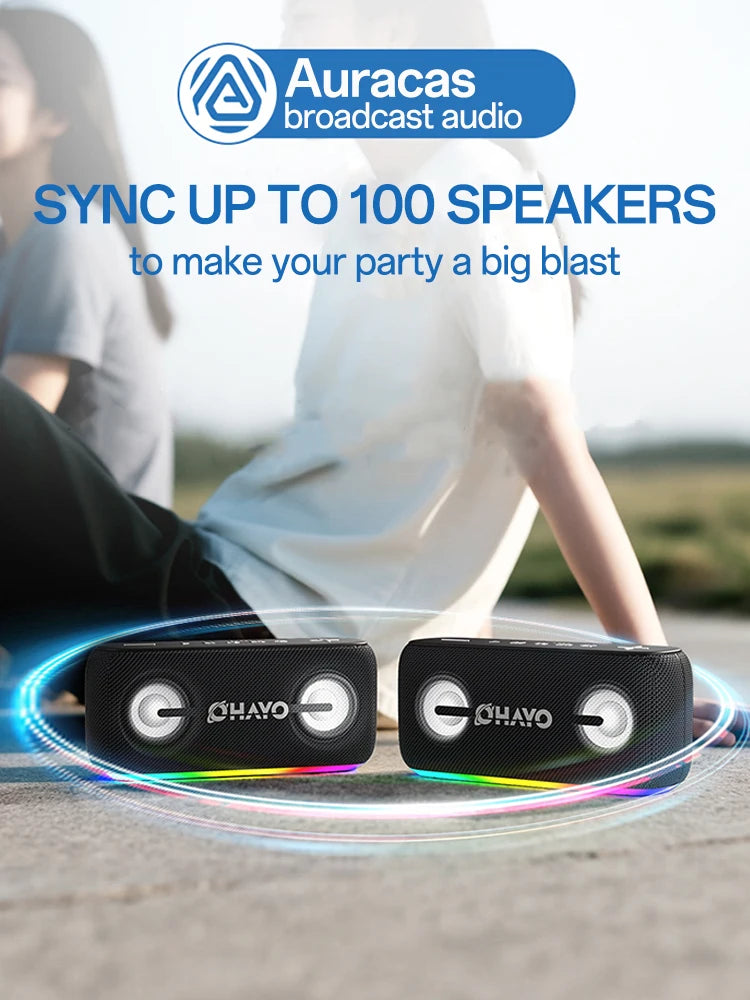 Ohayo S15 Altavoz Bluetooth portátil con sonido potente de 60 W y graves intensos, altavoz LED inalámbrico impermeable IPX6 para computadora
