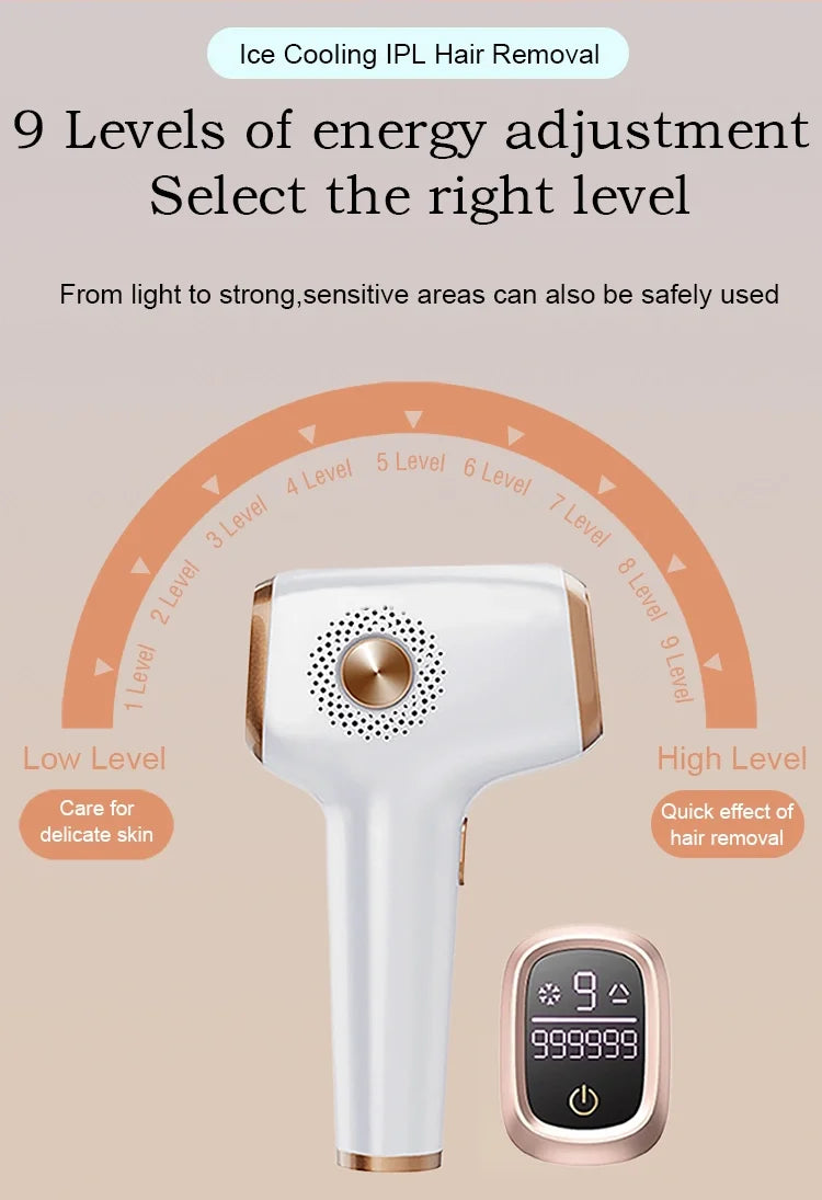 Depilación IPL con función de cuidado de enfriamiento de hielo para mujeres permanente, 9999,999 flashes Dispositivo de depilación IPL indoloro