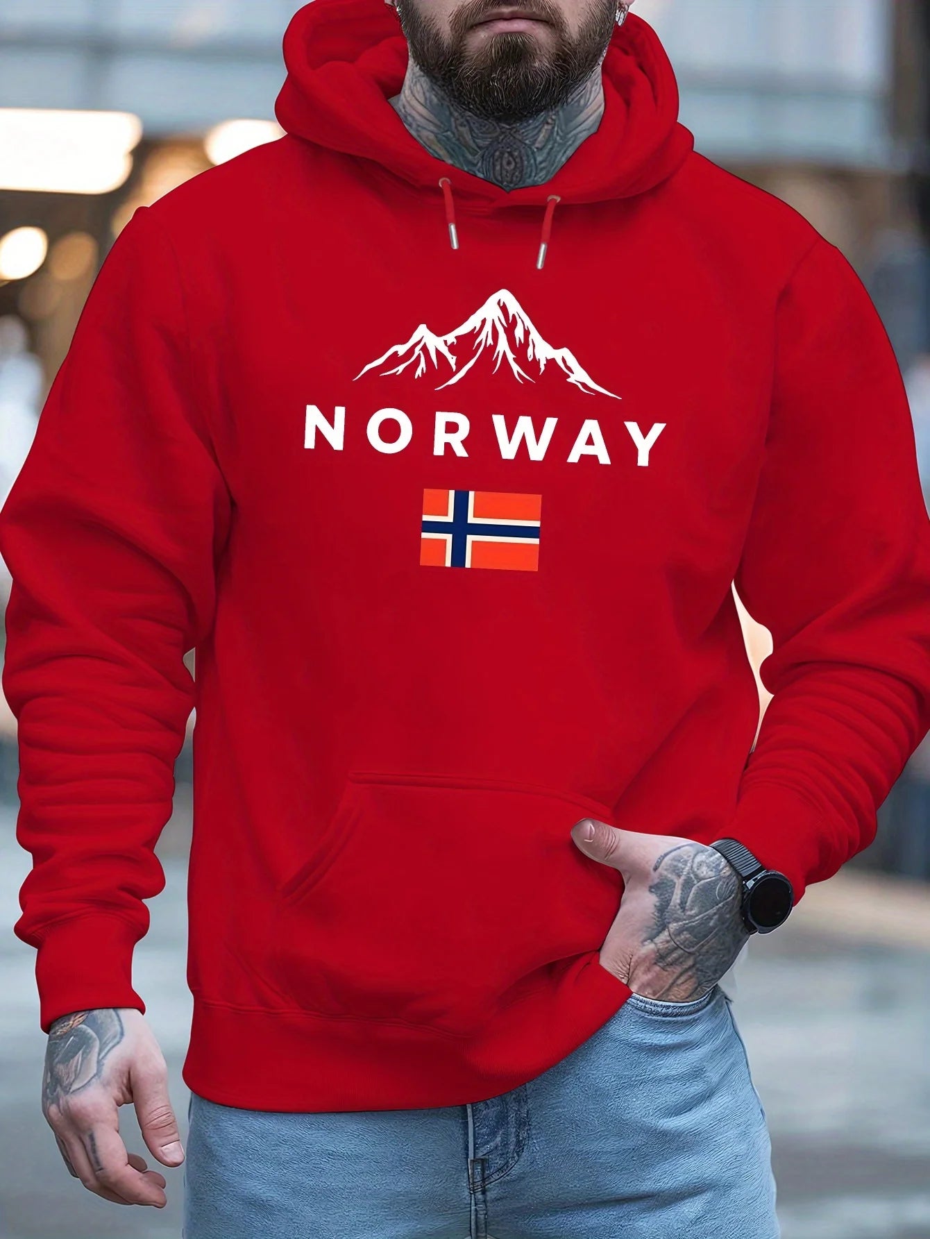 Hoodie Estampado Letras Noruegas | Hip-Hop y Outdoor Unisex
