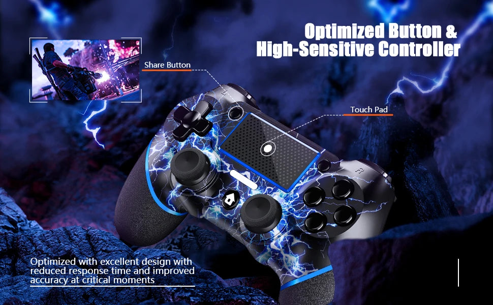AceGamer Gamepad inalámbrico para controlador PS4, con cable USB C/dobles motores/giroscopio de 6 ejes/conector de audio de 3,5 mm/función de panel táctil