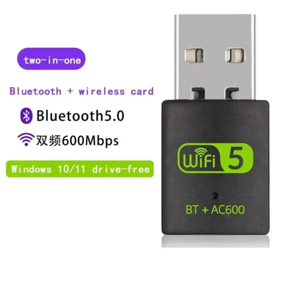 Adaptador USB WiFi Bluetooth de 600Mbps 2 en 1 BT 4.2 de doble banda 2.4G/5GHz, tarjeta de red inalámbrica sin controlador para PC, portátil y computadora de escritorio