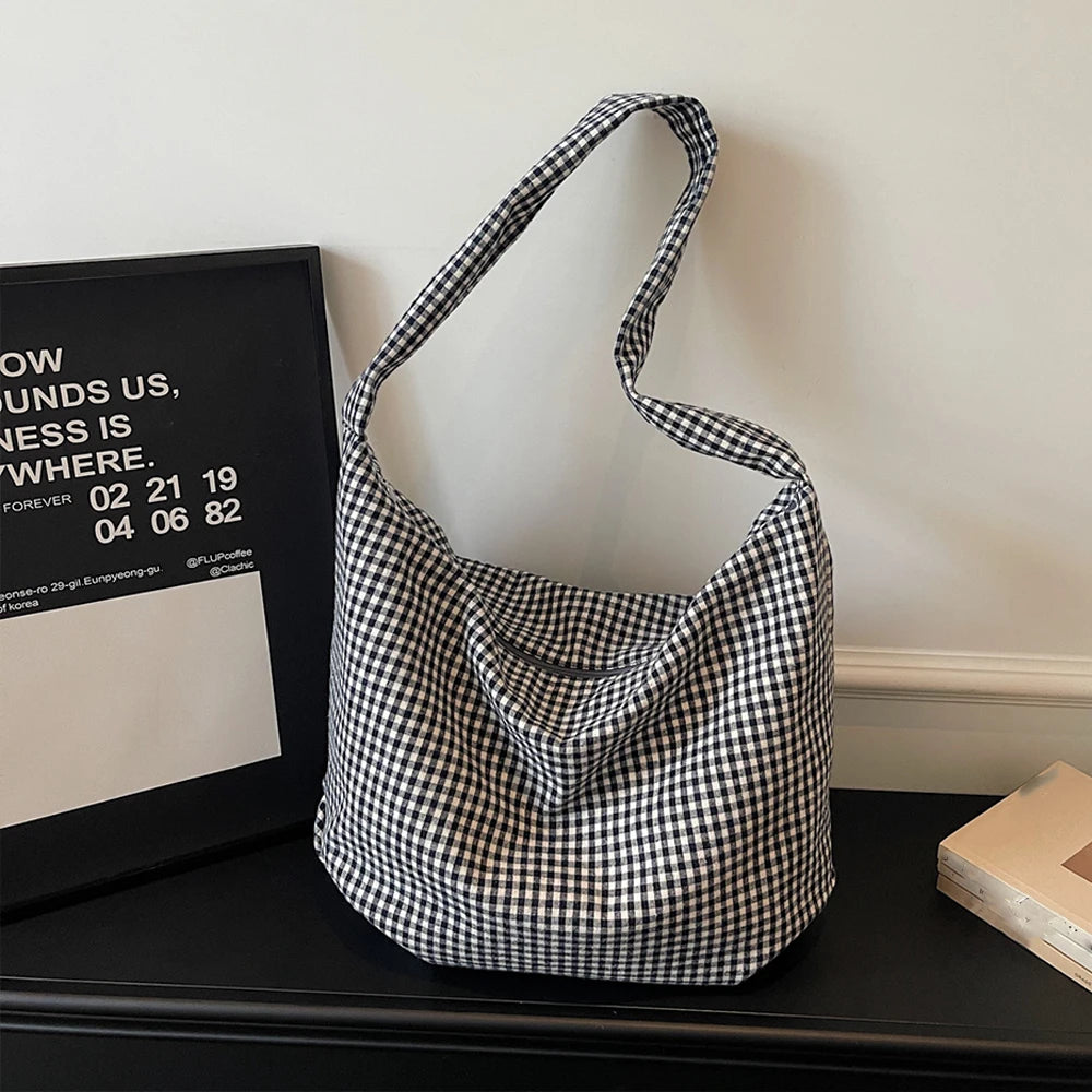 Bolso Bandolera para Mujer Estilo Retro a Cuadros, Gran Capacidad Tipo Dumpling
