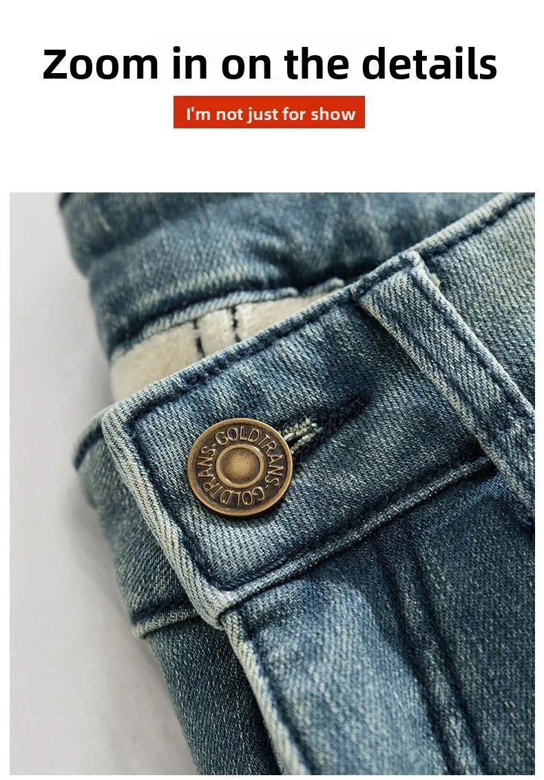 Pantalones Vaqueros Vintage con Forro Polar de Pierna Recta