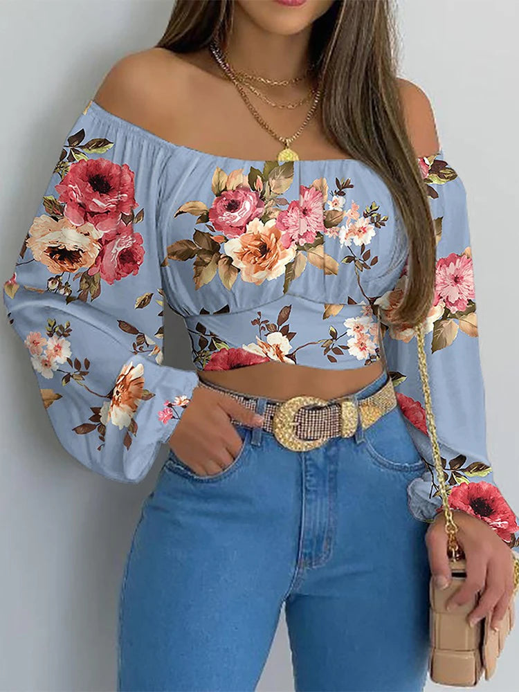 Blusa con Hombros Descubiertos y Lazo de Manga Larga