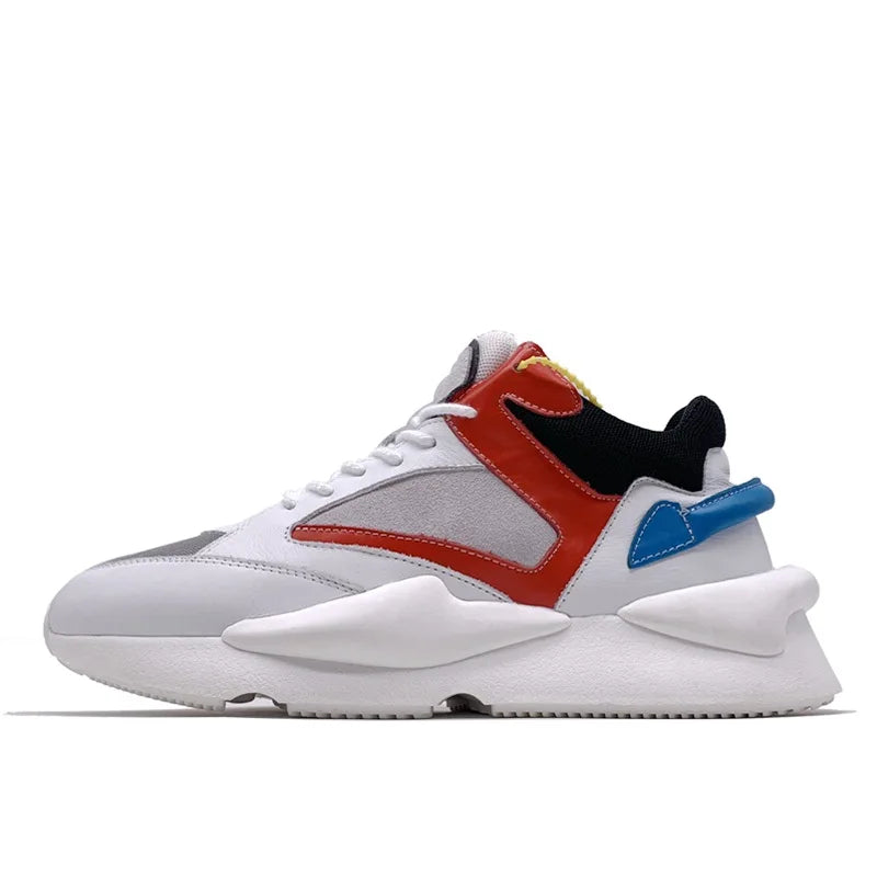 Zapatillas deportivas de plataforma para hombre, Mesh Nightclub Shoes, Retro Dad Sneakers de cuero genuino de alta calidad, Black Warrior