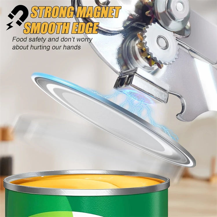 Abrelatas comercial, abrelatas con manivela Manual, abrelatas de mano resistente con borde liso para latas grandes con imán