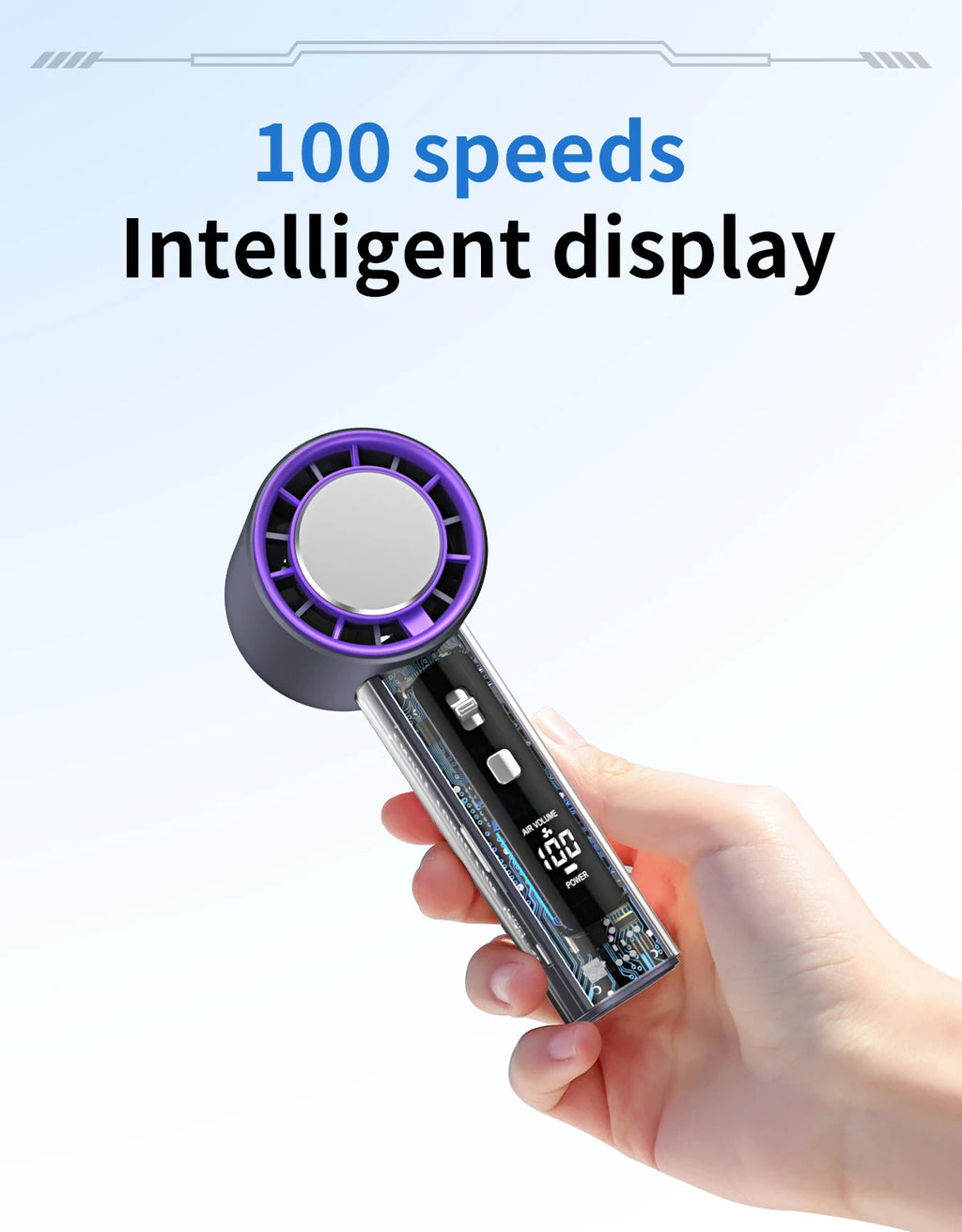 Refrigeración de alta velocidad, ventilador pequeño de mano, pantalla digital inteligente, botones físicos, ajuste de velocidad del viento, mini portátil