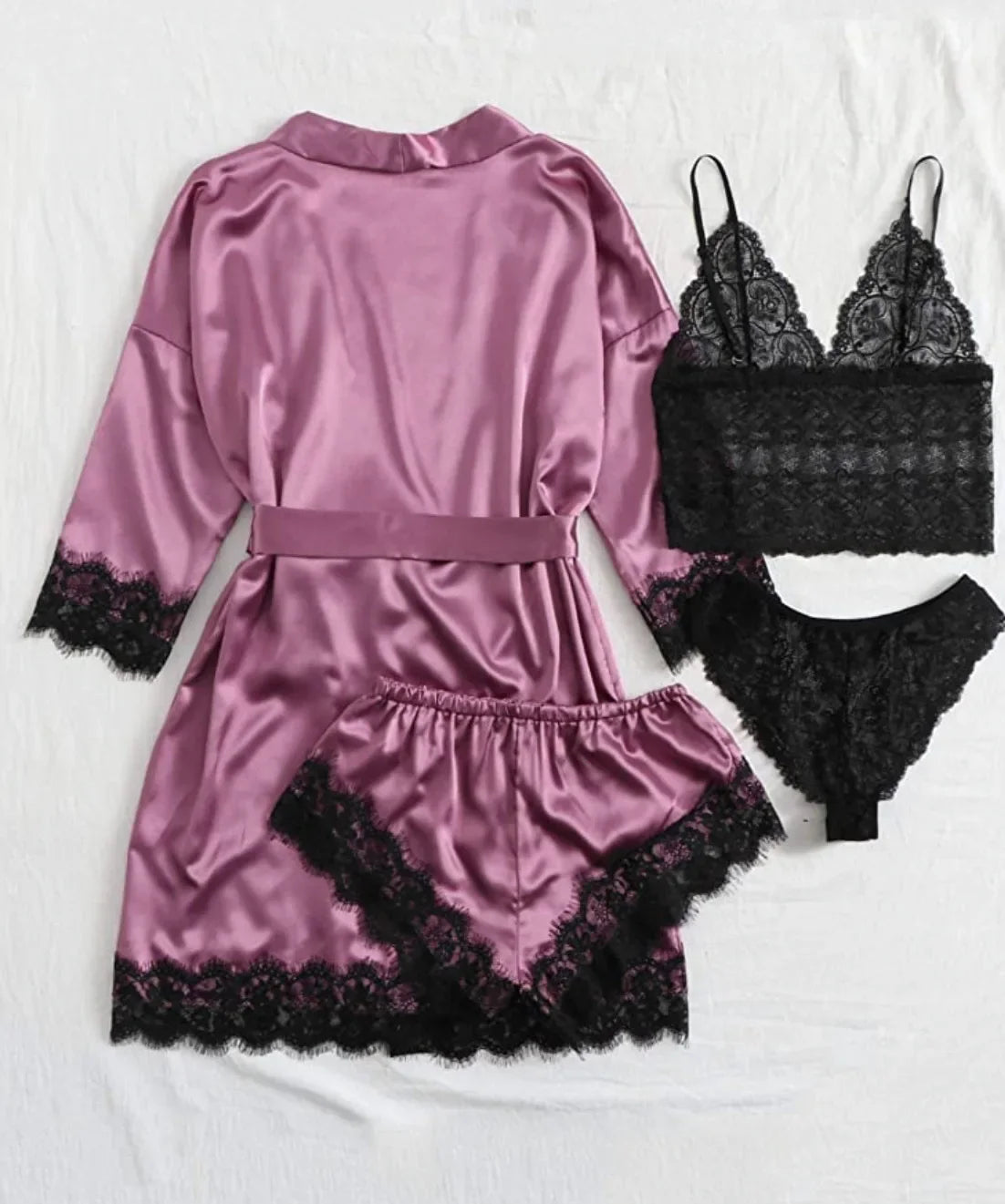 Conjunto de Pijama Sexy para Mujer 4 Piezas con Encaje