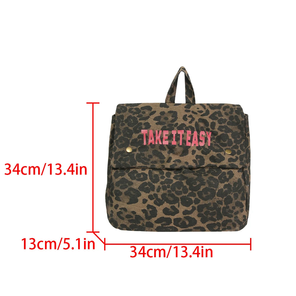 Mochila de Lona Estampado Leopardo Estilo Coreano 2025