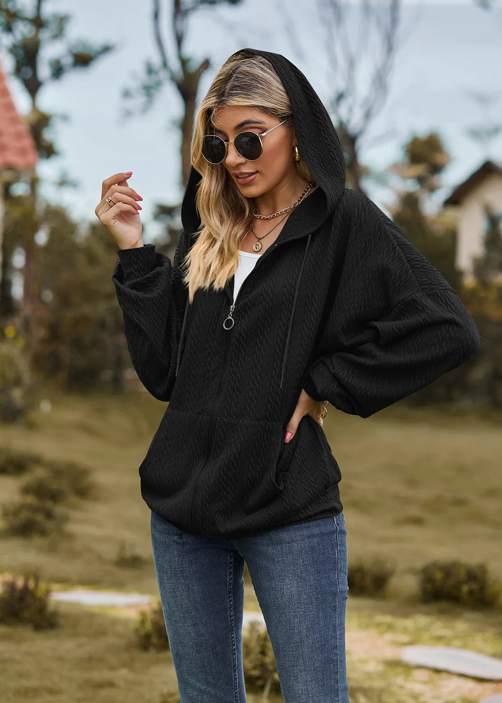 Sudadera con cremallera para mujer, abrigo informal de manga larga, ropa de calle de Color liso, holgado, Harajuku, otoño e invierno, 2024