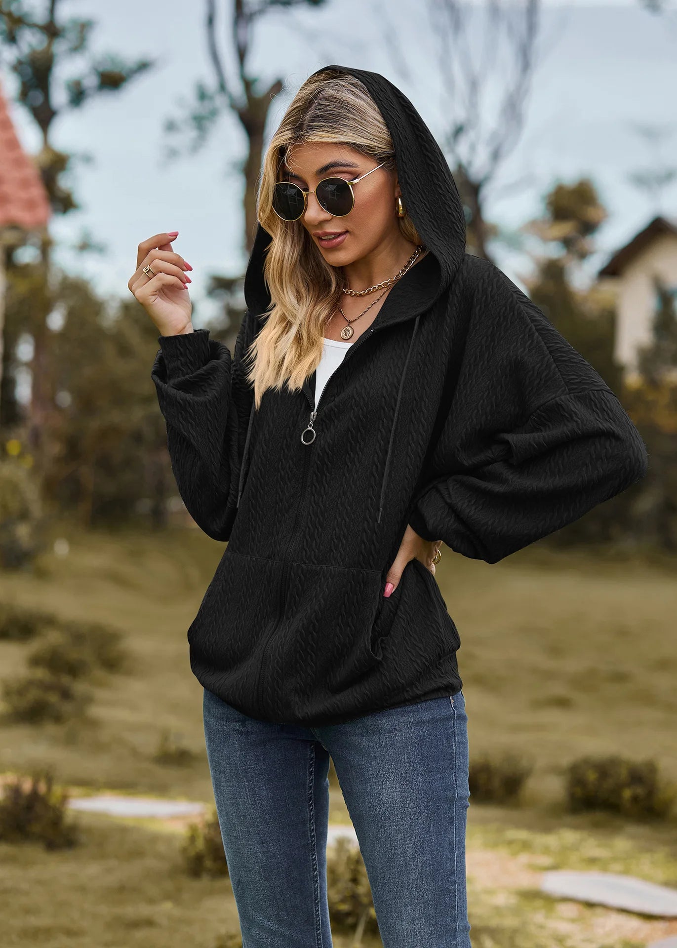 Sudadera con cremallera para mujer, abrigo informal de manga larga, ropa de calle de Color liso, holgado, Harajuku, otoño e invierno, 2024
