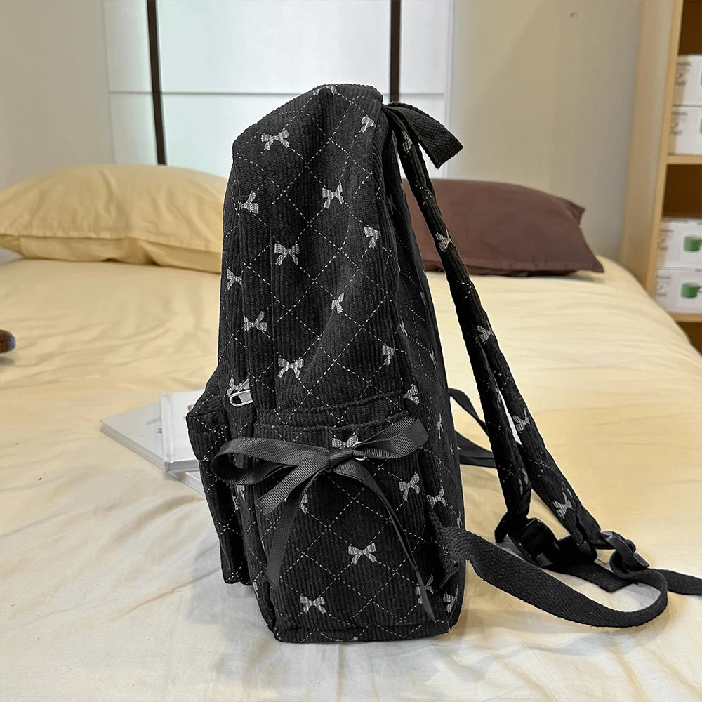 Mochila con lazo de pana para estudiantes universitarios, mochila versátil para estudiantes de secundaria y secundaria