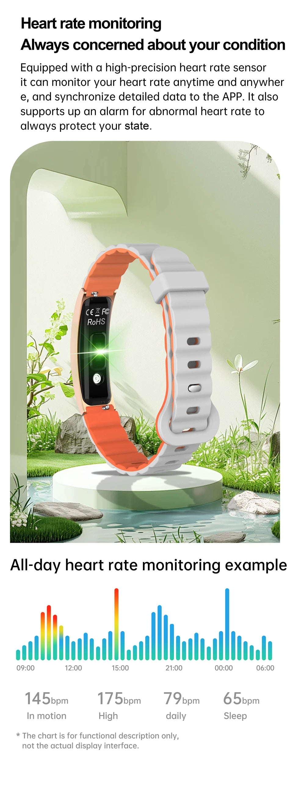 Pulsera inteligente con monitor cardíaco y seguimiento de sueño