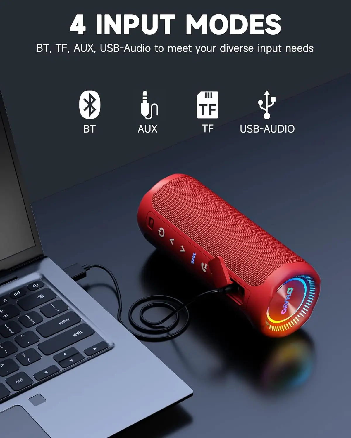 Ortizan OHAYO-X10Max Altavoces portátiles Bluetooth para exteriores con graves perforados, sonido de 360 grados, resistente al agua IPX7, luces deslumbrantes