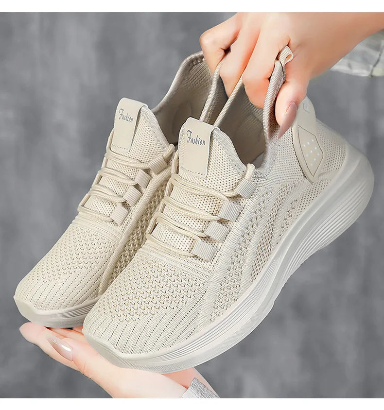 Zapatos informales para mujer, gran oferta, calcetín sin cordones de malla de aire transpirable, calzado para exteriores, zapatillas de deporte para mujer, plataformas de fondo grueso, 2025