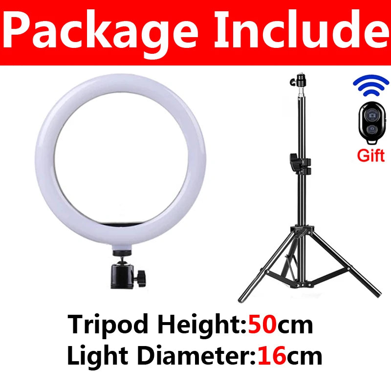 Anillo de iluminación LED para Selfie, lámpara fotográfica con anillo para Selfie, luz de relleno remota USB para YouTube, TikTok, vídeo, soporte y trípode para teléfono en vivo