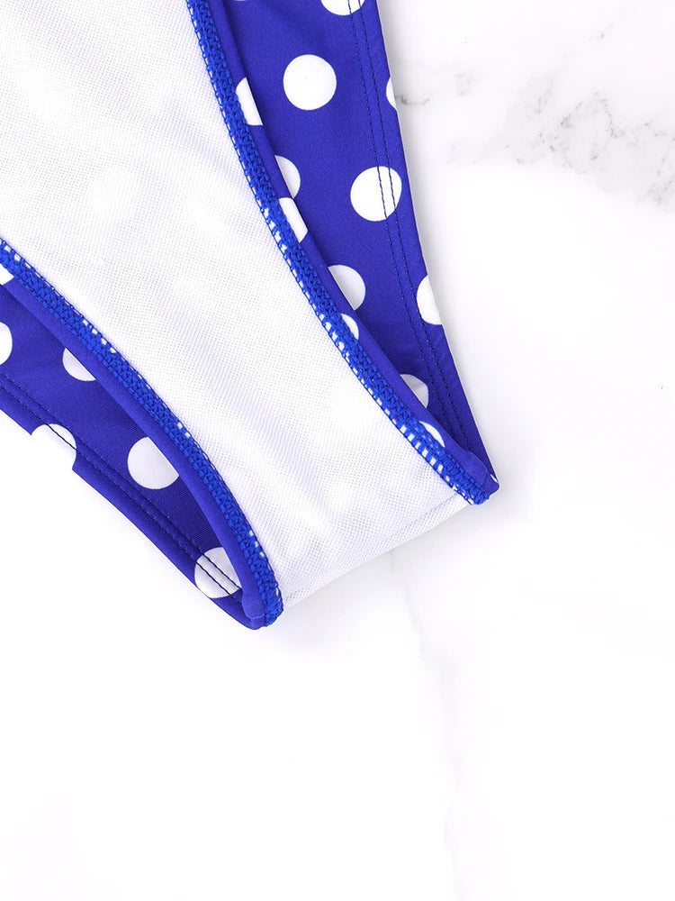 2 unids/set traje de baño de playa para mujer conjunto de Bikini verano azul y blanco patrón de lunares traje de baño vacaciones Casual conjunto de Bikini para mujer