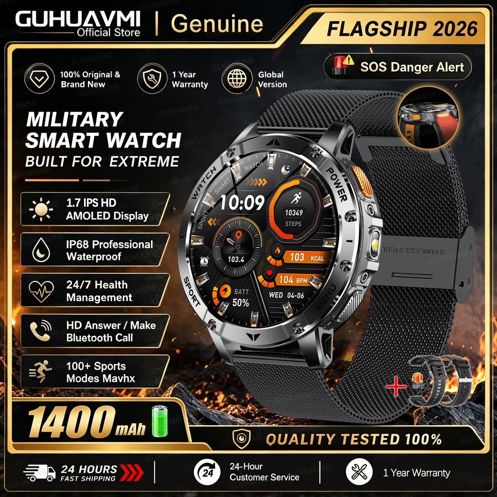 Reloj Inteligente Militar 1400mAh 10ATM SOS