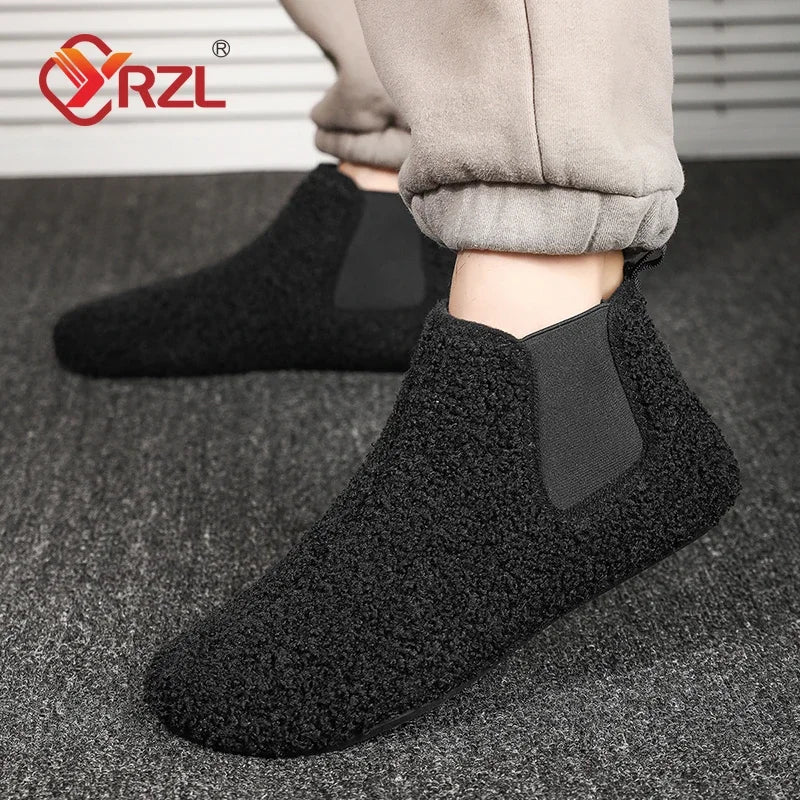 YRZL, zapatos cálidos de algodón para invierno, zapatillas de interior para el hogar para hombre, zapatos informales de algodón de felpa con parte inferior fina, zapatillas antideslizantes de suela suave para hombre