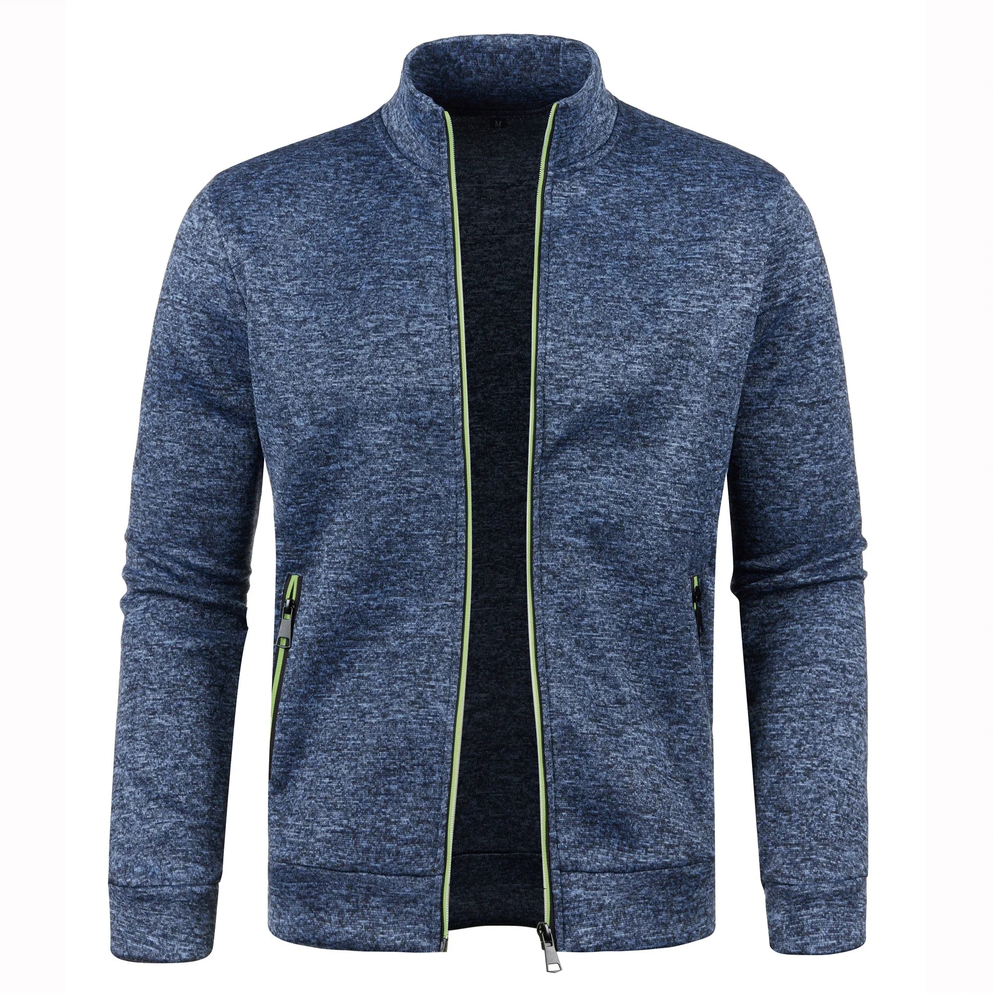 Otoño e Invierno, nuevo suéter largo con cremallera y mangas de bloque de Color para hombre, suéter fino de felpa, chaqueta informal ajustada, abrigo cómodo