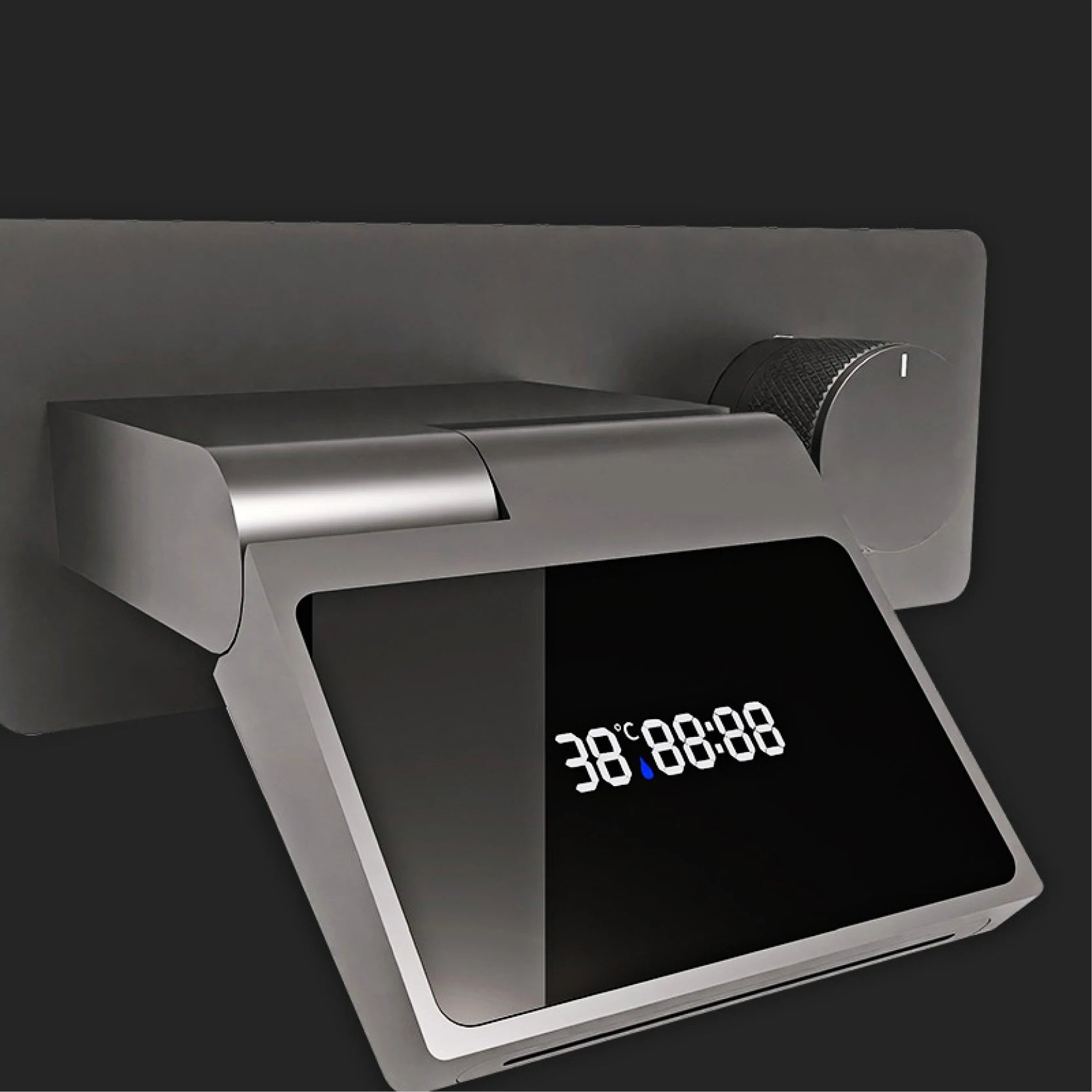 Grifo de baño montado en la pared de latón gris con pistola de lujo con pantalla digital LED Grifo de baño integrado de agua fría y caliente con una sola manija