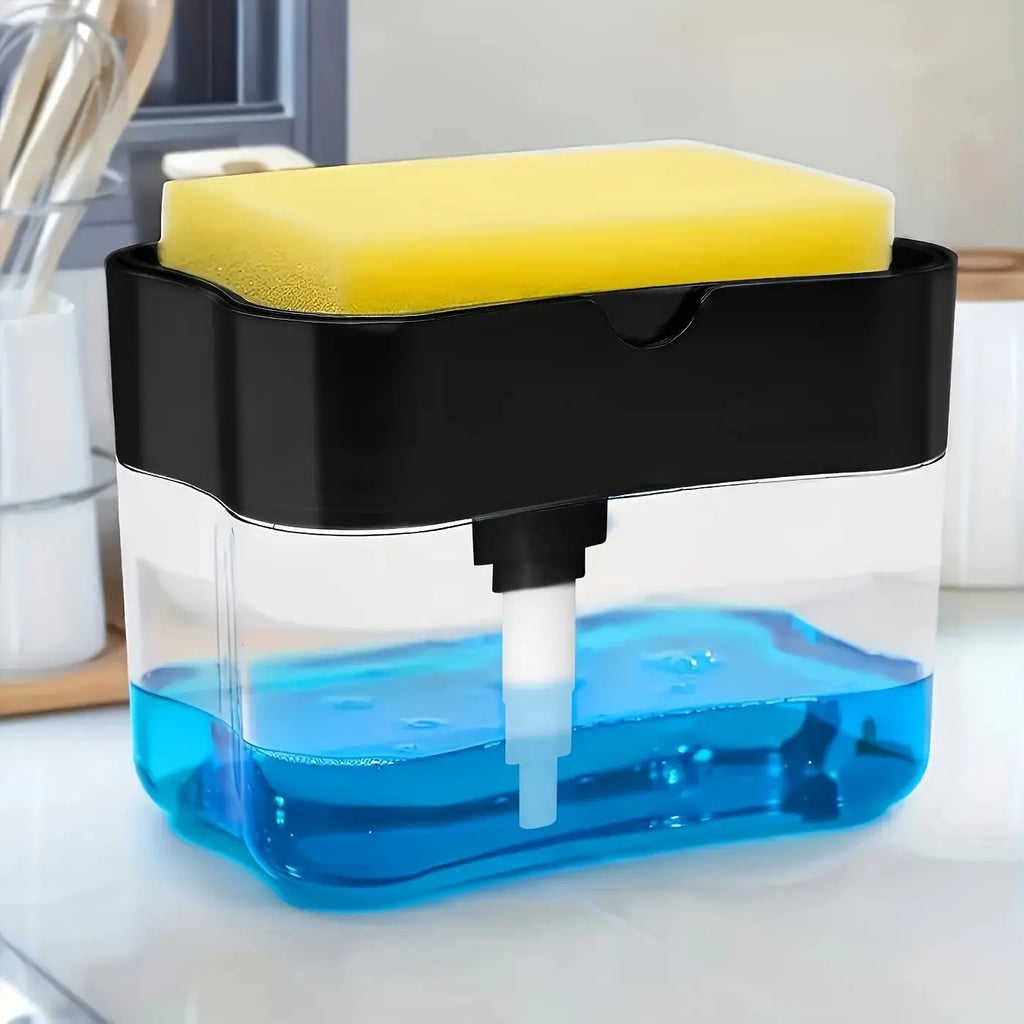 Dispensador de jabón para lavavajillas con estante de esponja, operación manual, prensa de líquido para lavavajillas, adecuado para fregadero de cocina