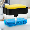 Dispensador de jabón para lavavajillas con estante de esponja, operación manual, prensa de líquido para lavavajillas, adecuado para fregadero de cocina