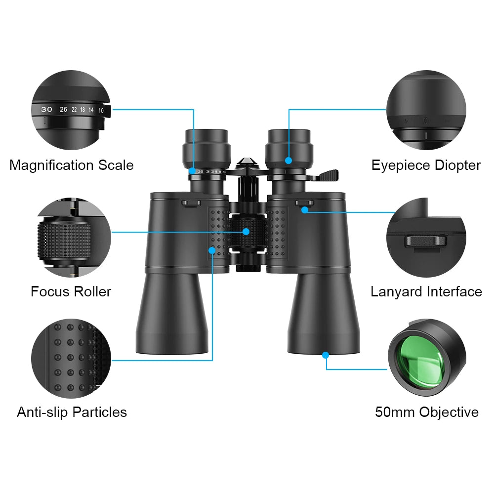 Binoculares APEXEL 10-30x50 Zoom para Caza, Camping y Senderismo