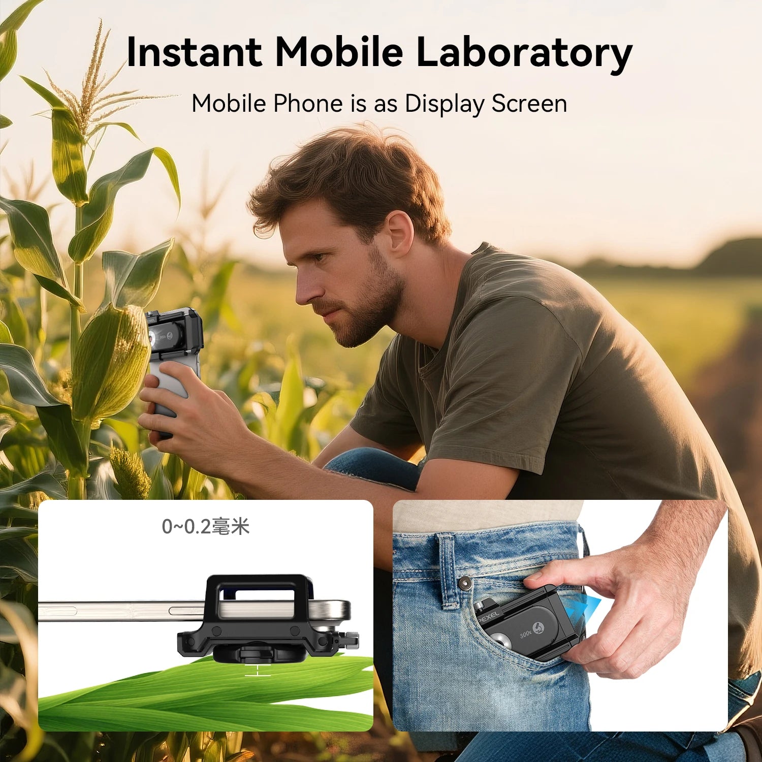 Lente Microscopio 300X APEXEL con Luz LED para Smartphones