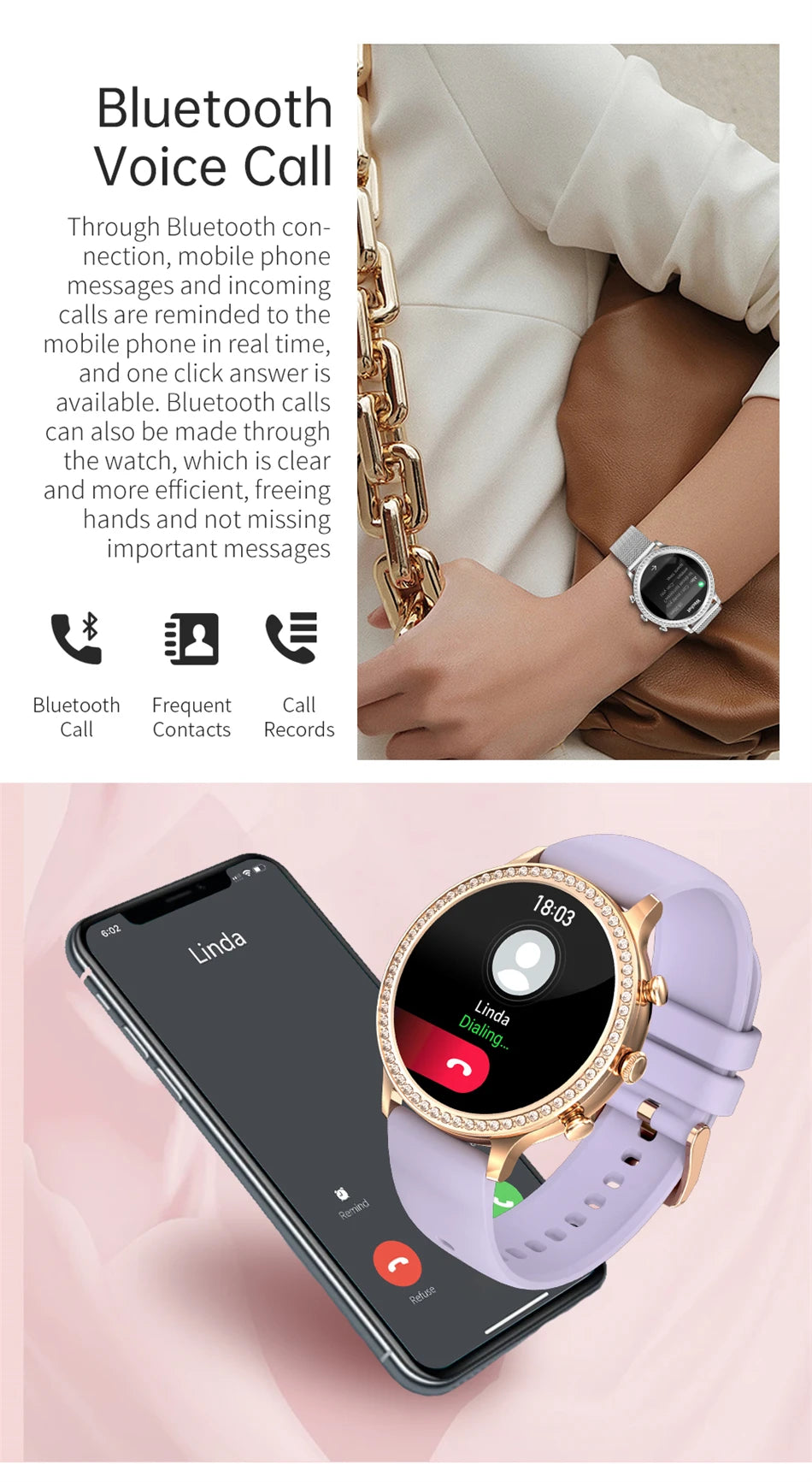 Reloj Inteligente para Mujer con Monitor Cardíaco Bluetooth