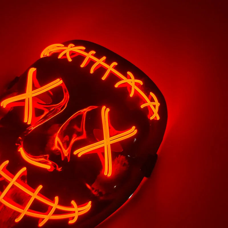 Máscara de Purge con Luces LED de Neón Intermitentes para Cosplay 2026, Máscara de Cabeza para Adultos, Accesorio Festivo que Brilla en la Oscuridad
