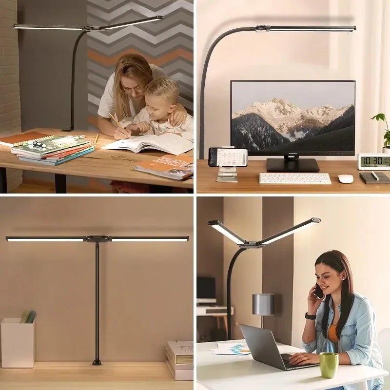 Lámpara de Escritorio LED de Doble Cabezal con Clip, Regulable, para Monitor de Computadora, Lámpara de Mesa para Arquitectos, para Oficina, Lectura